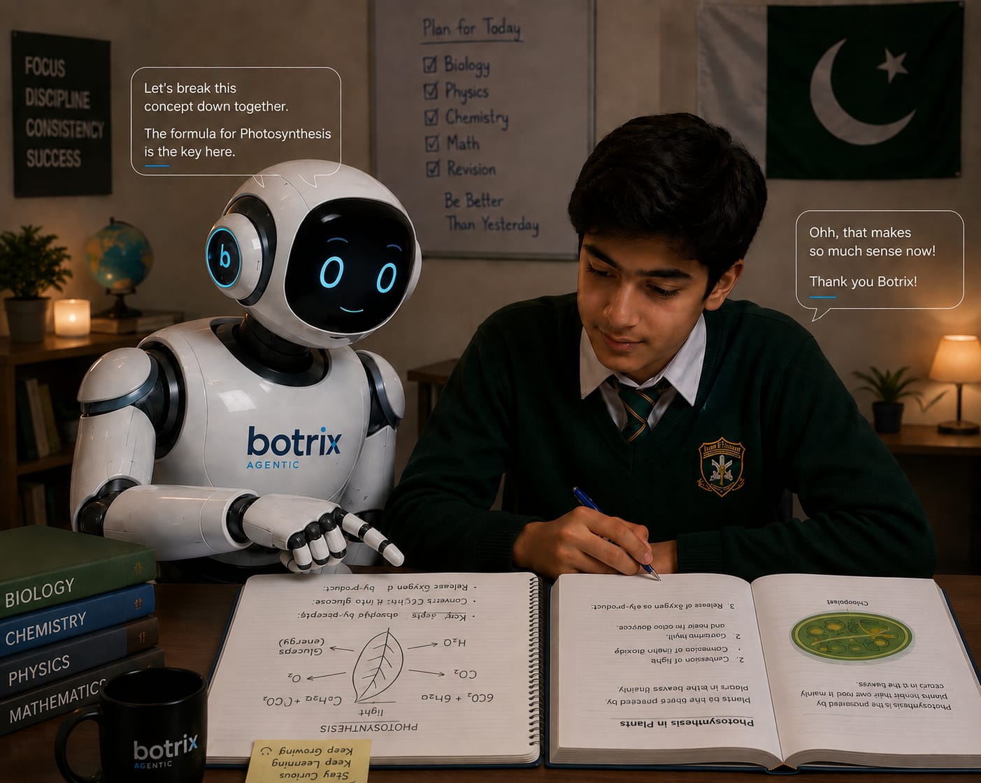BotriX agentic robot helping Pakistani student in studies